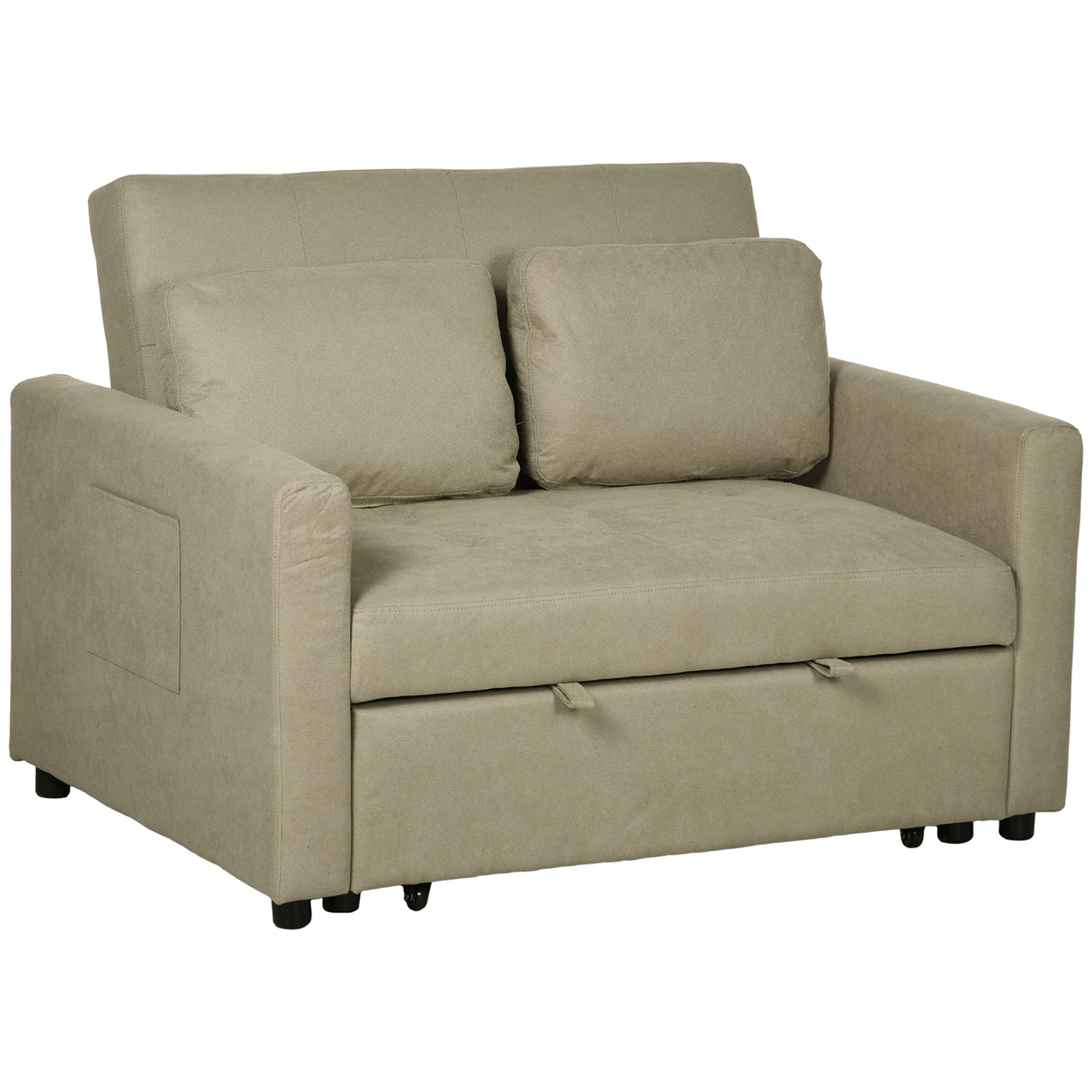 Snow Flannel Fabric 2 Seater Sofa Bed 120cm Wide With 2 Pillows - Velmora