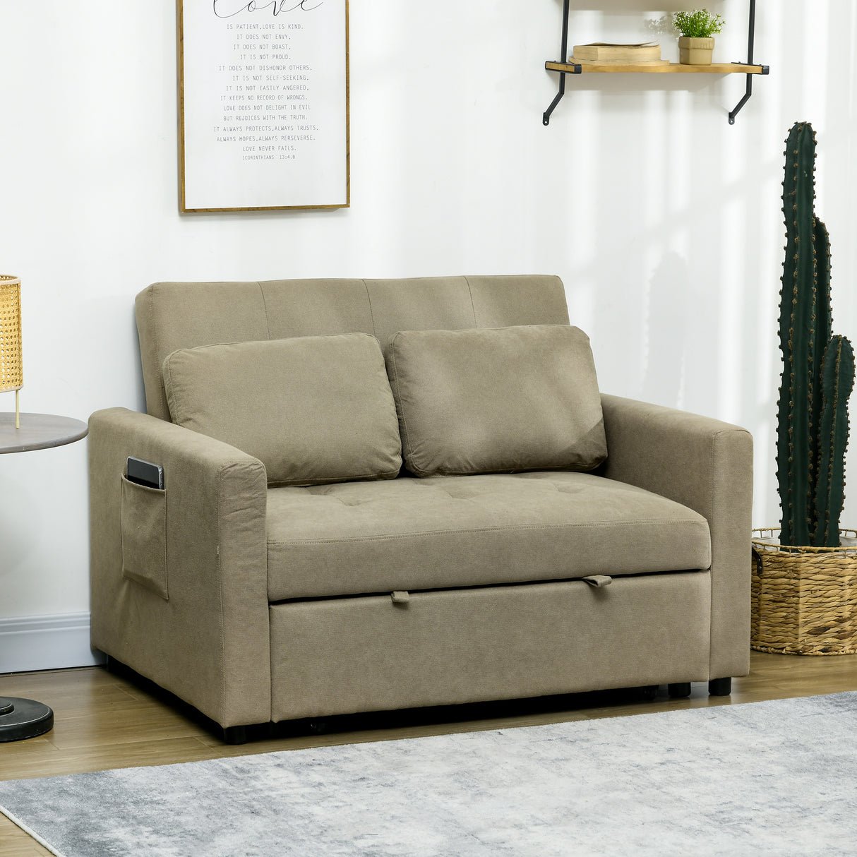 Snow Flannel Fabric 2 Seater Sofa Bed 120cm Wide With 2 Pillows - Velmora