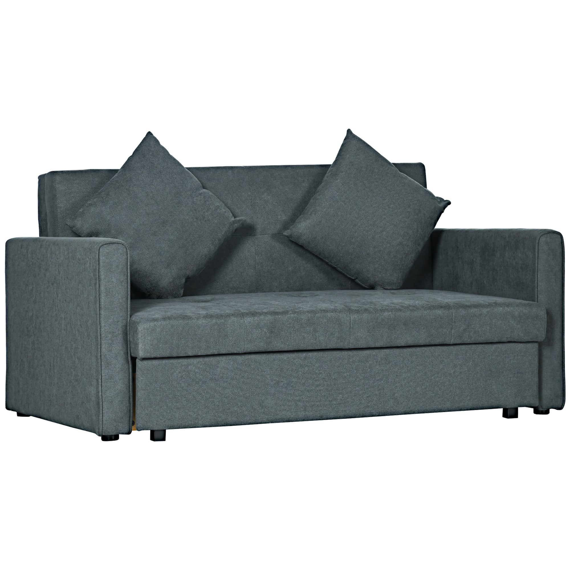 Snow Flannel Fabric 2 Seater Sofa Bed 152cm Wide With Storage And 2 Pillows - Velmora