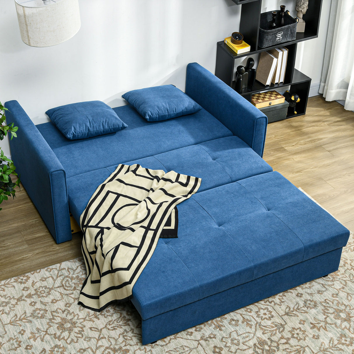 Snow Flannel Fabric 2 Seater Sofa Bed 152cm Wide With Storage And 2 Pillows - Velmora
