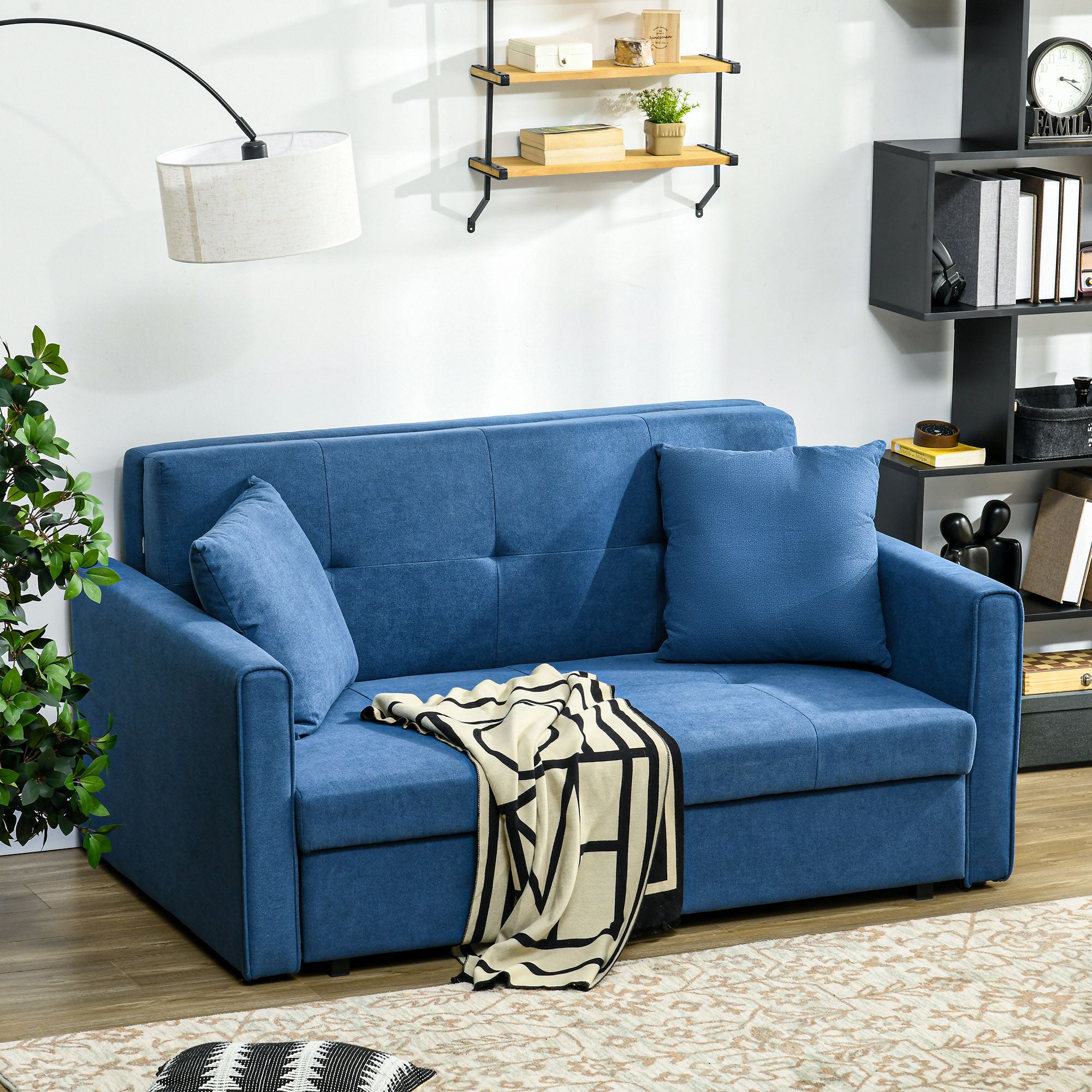 Snow Flannel Fabric 2 Seater Sofa Bed 152cm Wide With Storage And 2 Pillows - Velmora