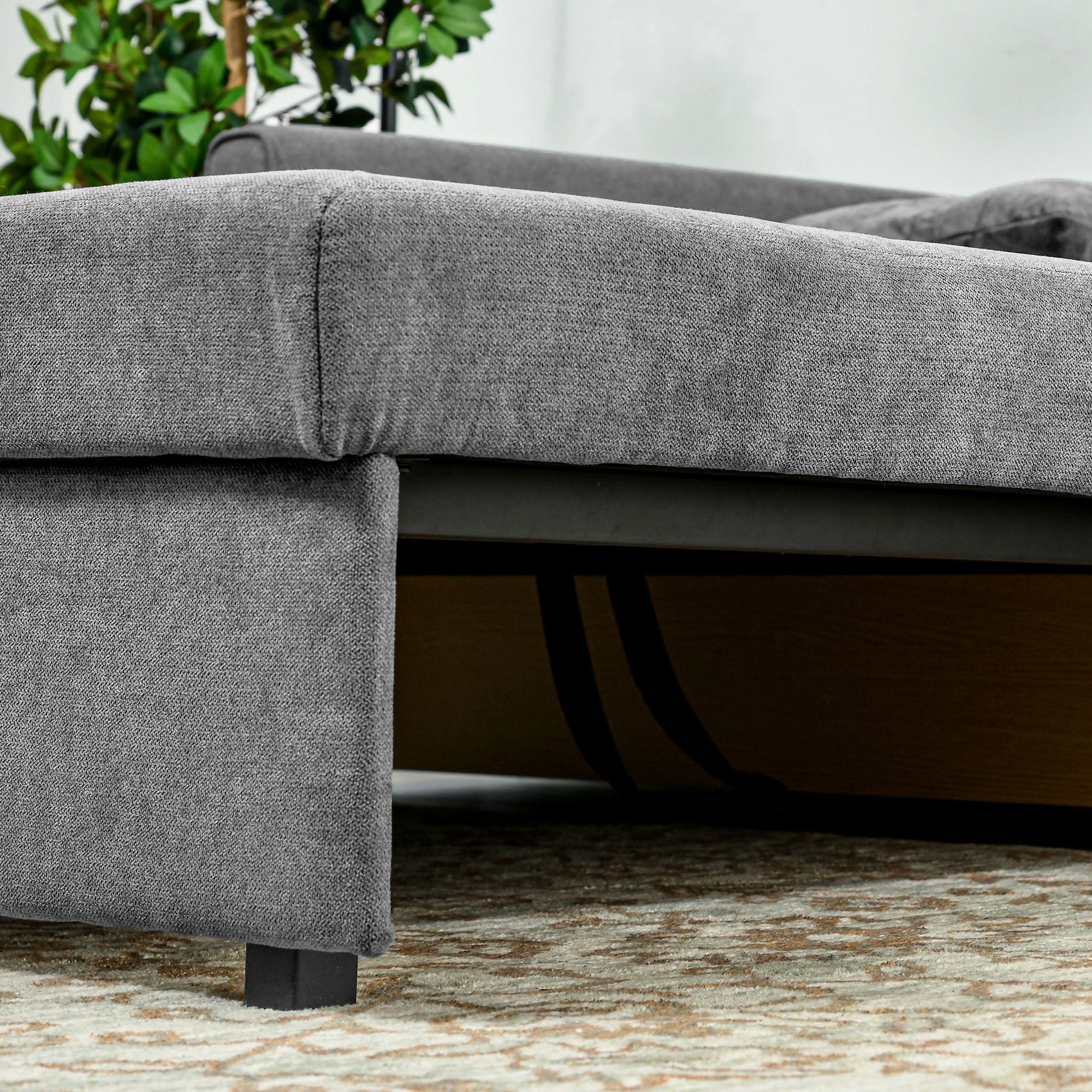 Snow Flannel Fabric 2 Seater Sofa Bed 152cm Wide With Storage And 2 Pillows - Velmora