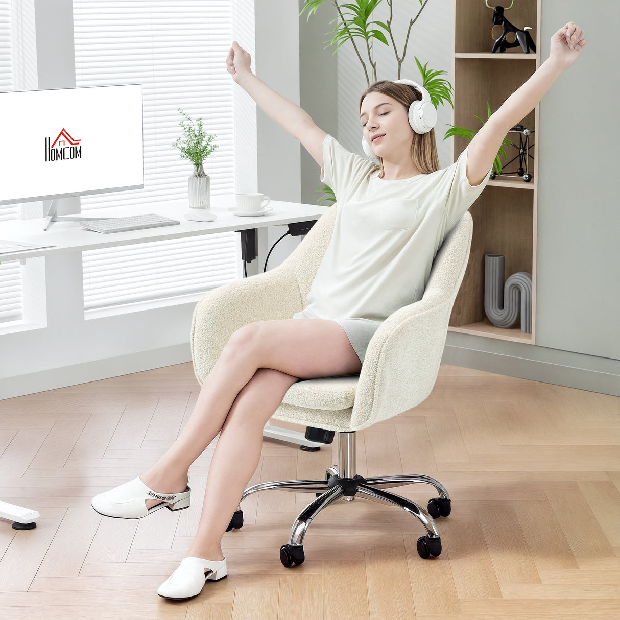 Snow Flannel Fabric Home And Office Chair 64cm Wide - Velmora
