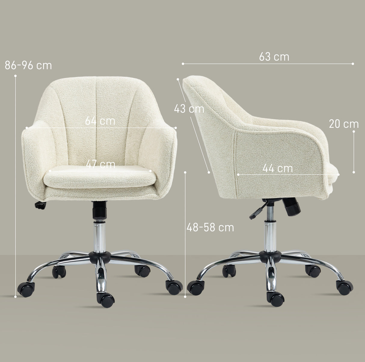Snow Flannel Fabric Home And Office Chair 64cm Wide - Velmora