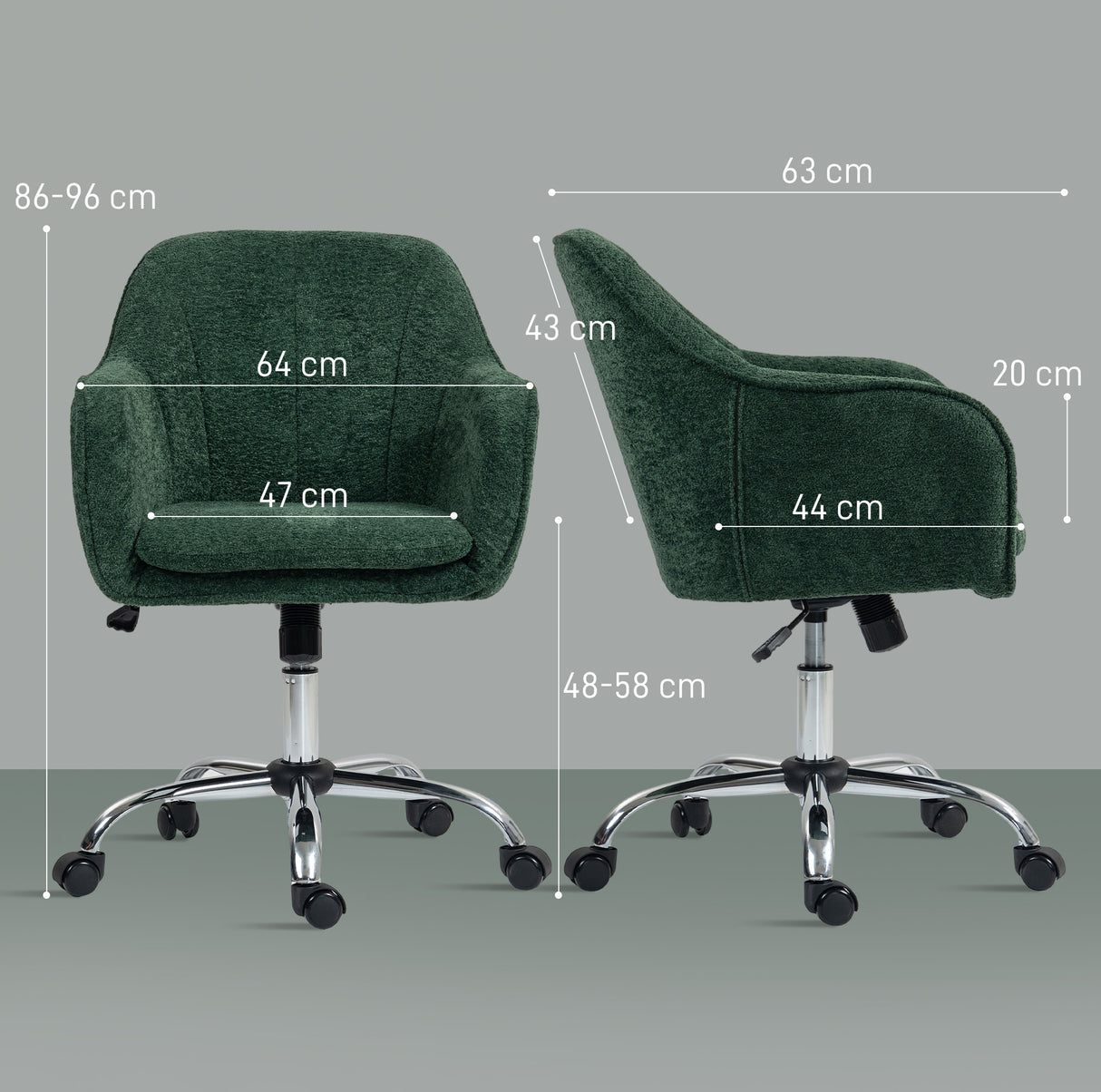 Snow Flannel Fabric Home And Office Chair 64cm Wide - Velmora