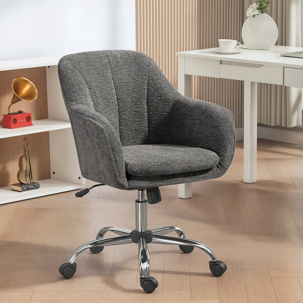 Snow Flannel Fabric Home And Office Chair 64cm Wide - Velmora