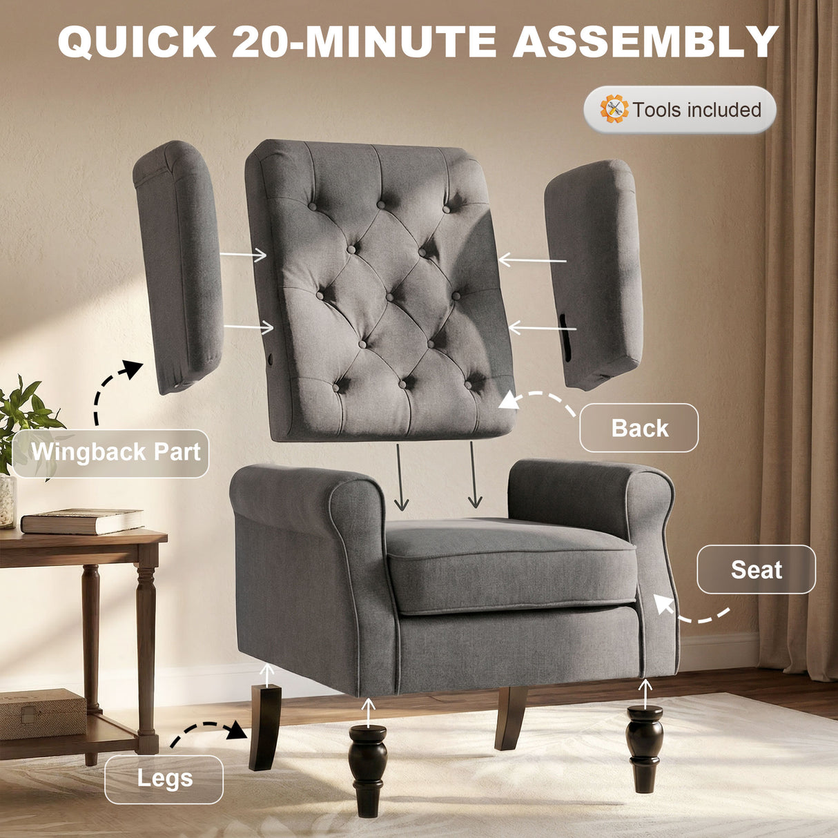 Snow Flannel Fabric Wingback Occasional Chair 74cm Wide - Velmora