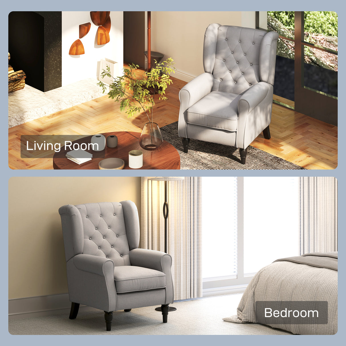 Snow Flannel Fabric Wingback Occasional Chair 74cm Wide - Velmora