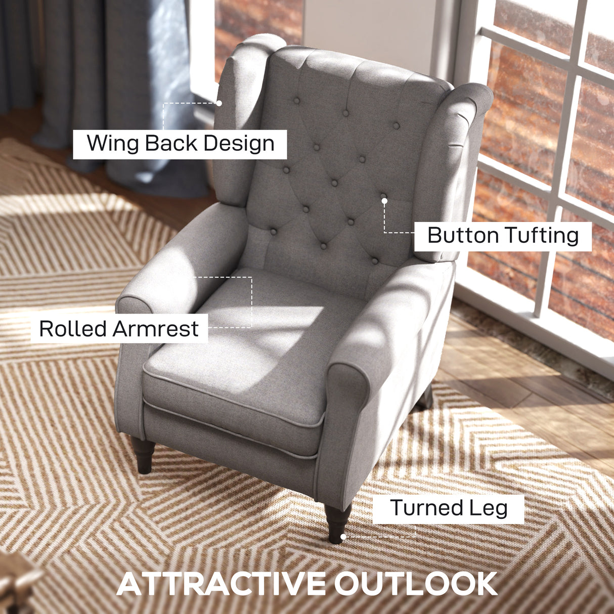 Snow Flannel Fabric Wingback Occasional Chair 74cm Wide - Velmora