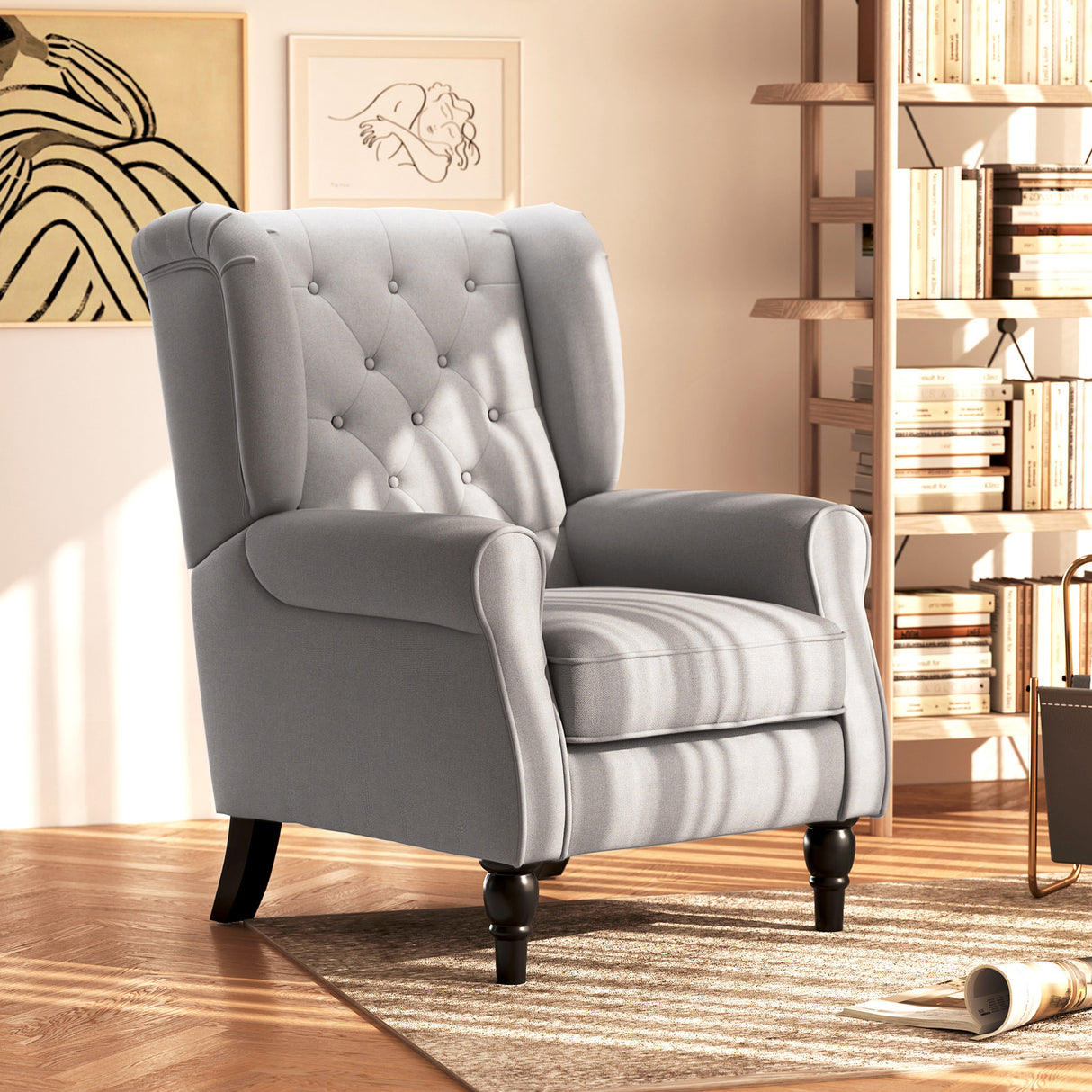 Snow Flannel Fabric Wingback Occasional Chair 74cm Wide - Velmora