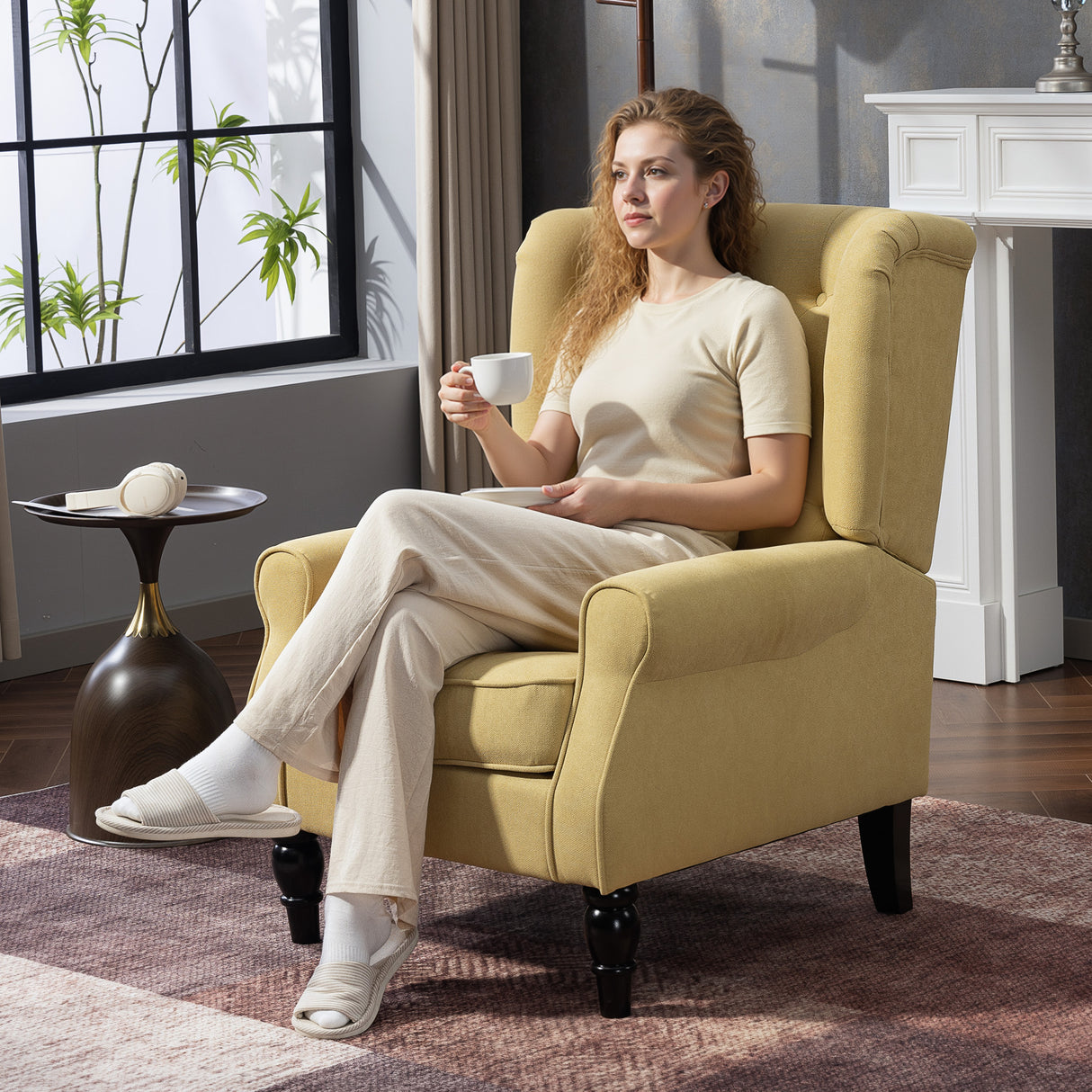 Snow Flannel Fabric Wingback Occasional Chair 74cm Wide - Velmora