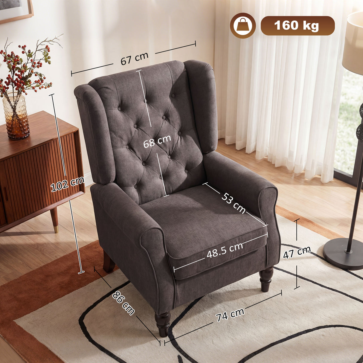 Snow Flannel Fabric Wingback Occasional Chair 74cm Wide - Velmora