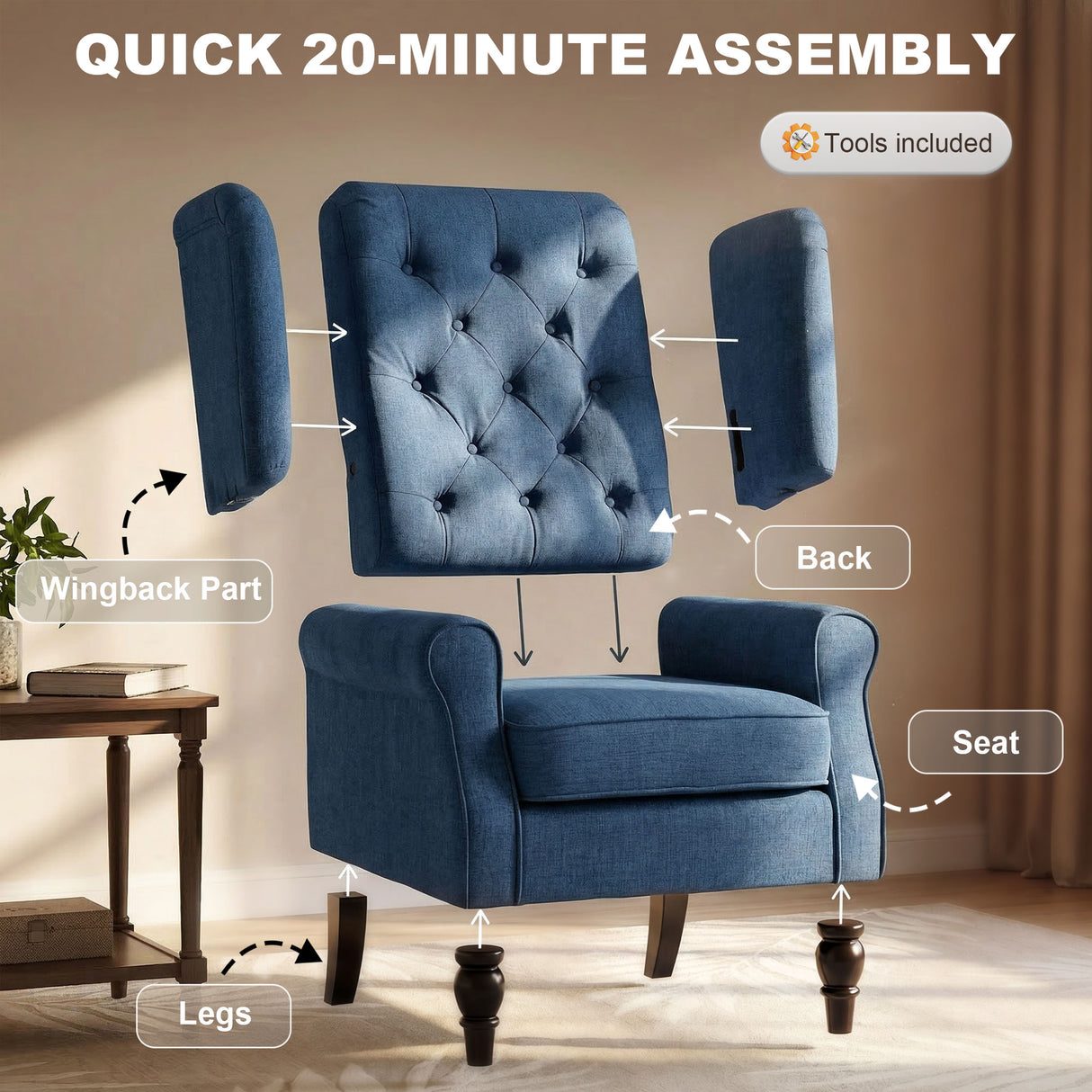 Snow Flannel Fabric Wingback Occasional Chair 74cm Wide - Velmora
