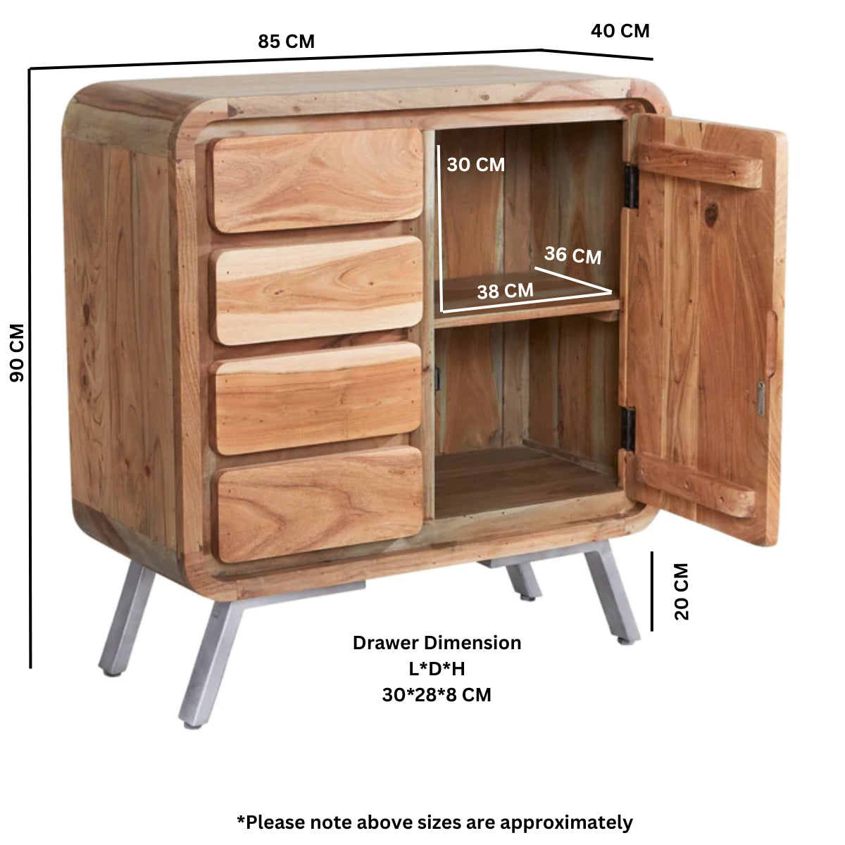 Solid Hardwood Sideboard With 1 Door And 4 Drawers - Aspen