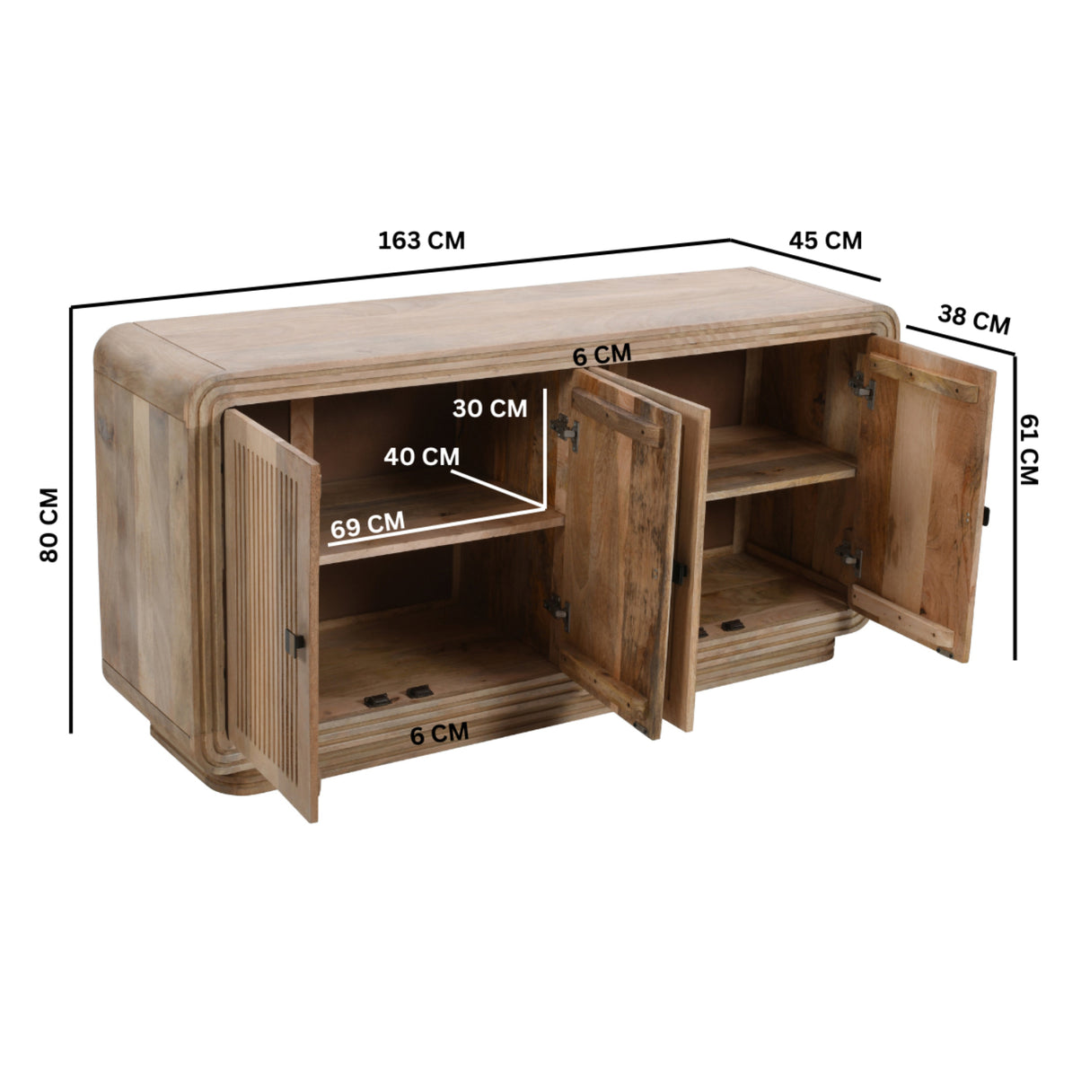 Solid Hardwood Storage Cabinet With 4 Doors - Hudson