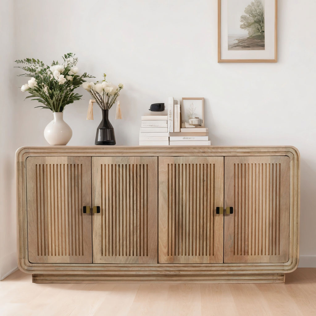 Solid Hardwood Storage Cabinet With 4 Doors - Hudson