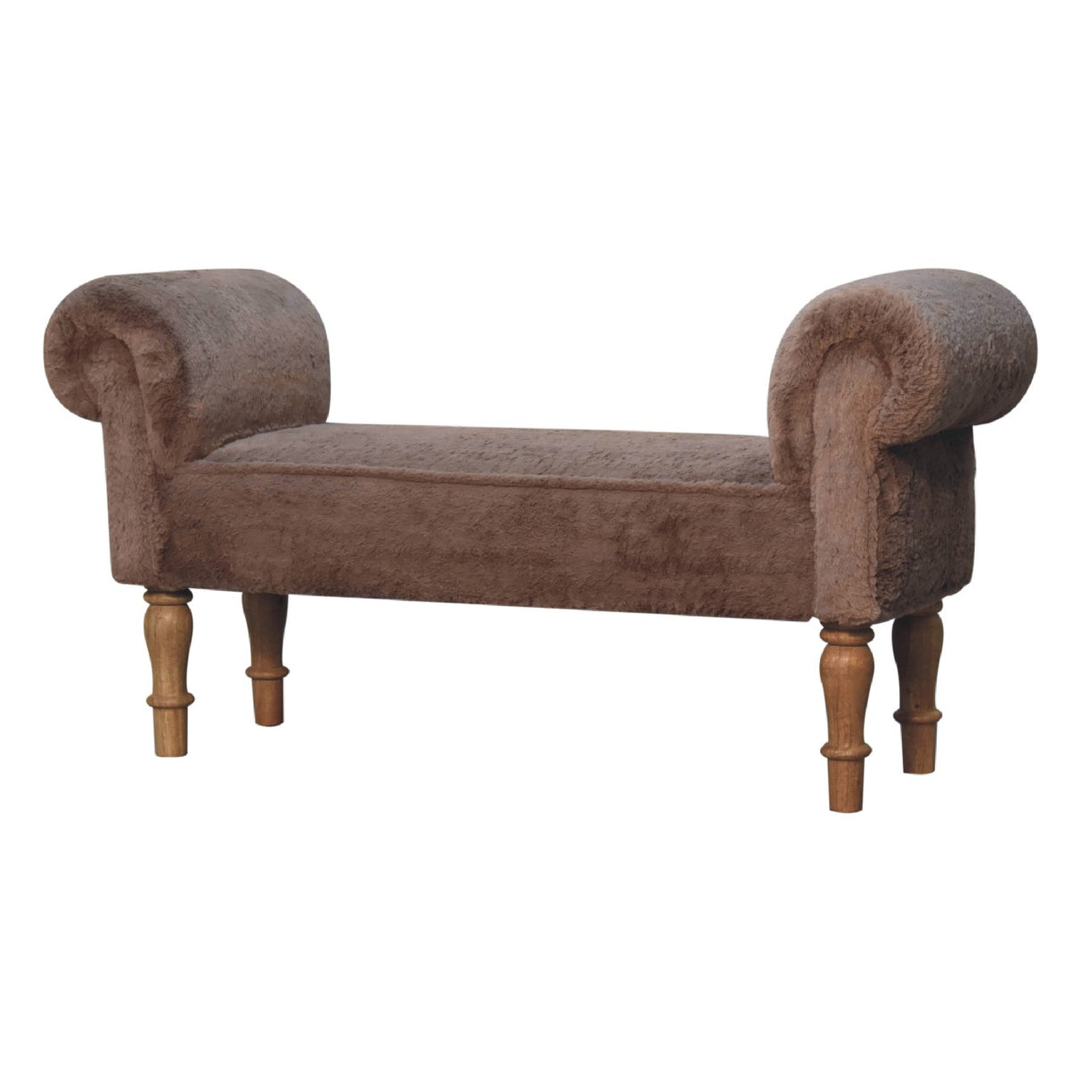 Solid Mango Wood Bedroom Seating Bench With Faux Fur Seat - Mocha