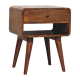 Solid Mango Wood Bedside Cabinet With 1 Drawer And Open Slot - Avora