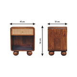 Solid Mango Wood Bedside Cabinet With 1 Woven Front Drawer - Birmingham