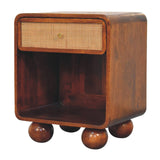 Solid Mango Wood Bedside Cabinet With 1 Woven Front Drawer - Birmingham