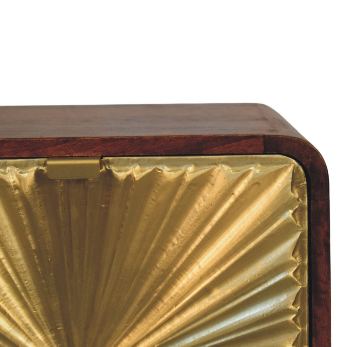 Solid Mango Wood Bedside Cabinet With 2 Brass Embossed Doors - Avora