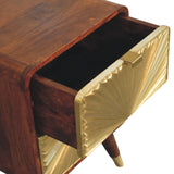 Solid Mango Wood Bedside Cabinet With 2 Brass Embossed Doors - Avora