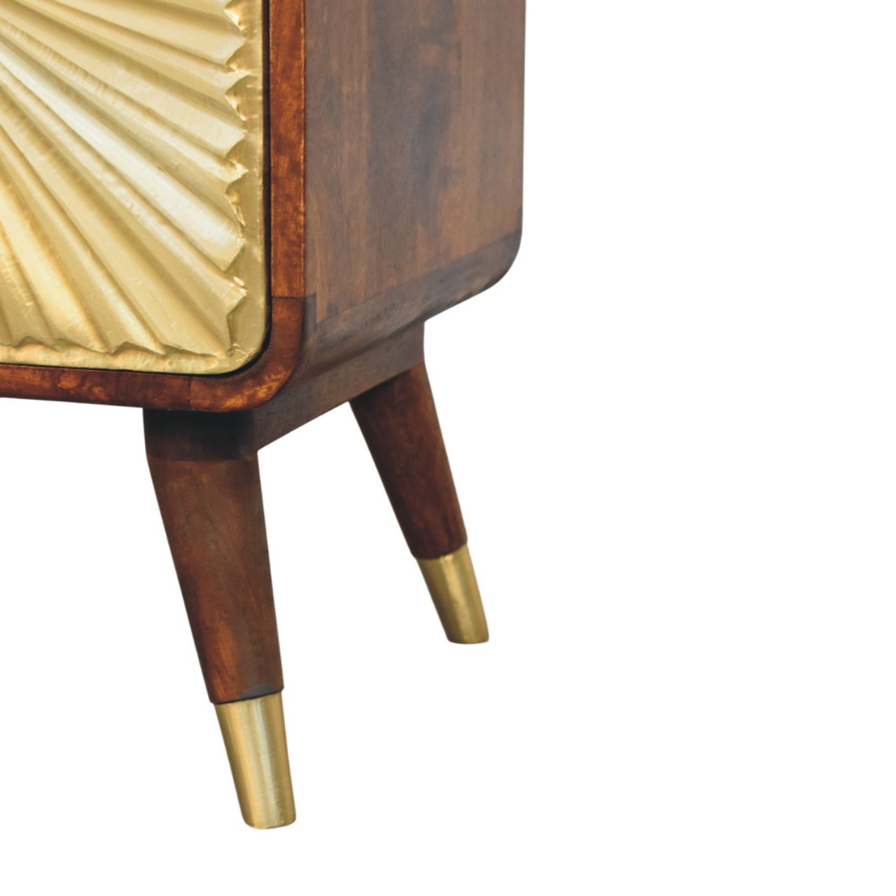 Solid Mango Wood Bedside Cabinet With 2 Brass Embossed Doors - Avora