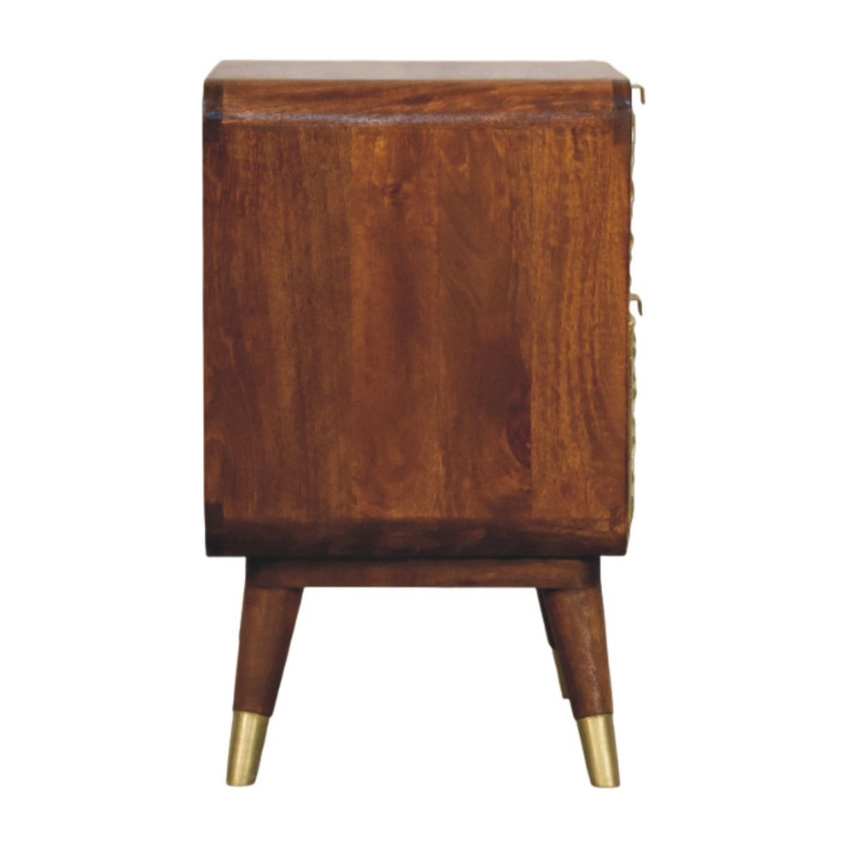 Solid Mango Wood Bedside Cabinet With 2 Brass Embossed Doors - Avora