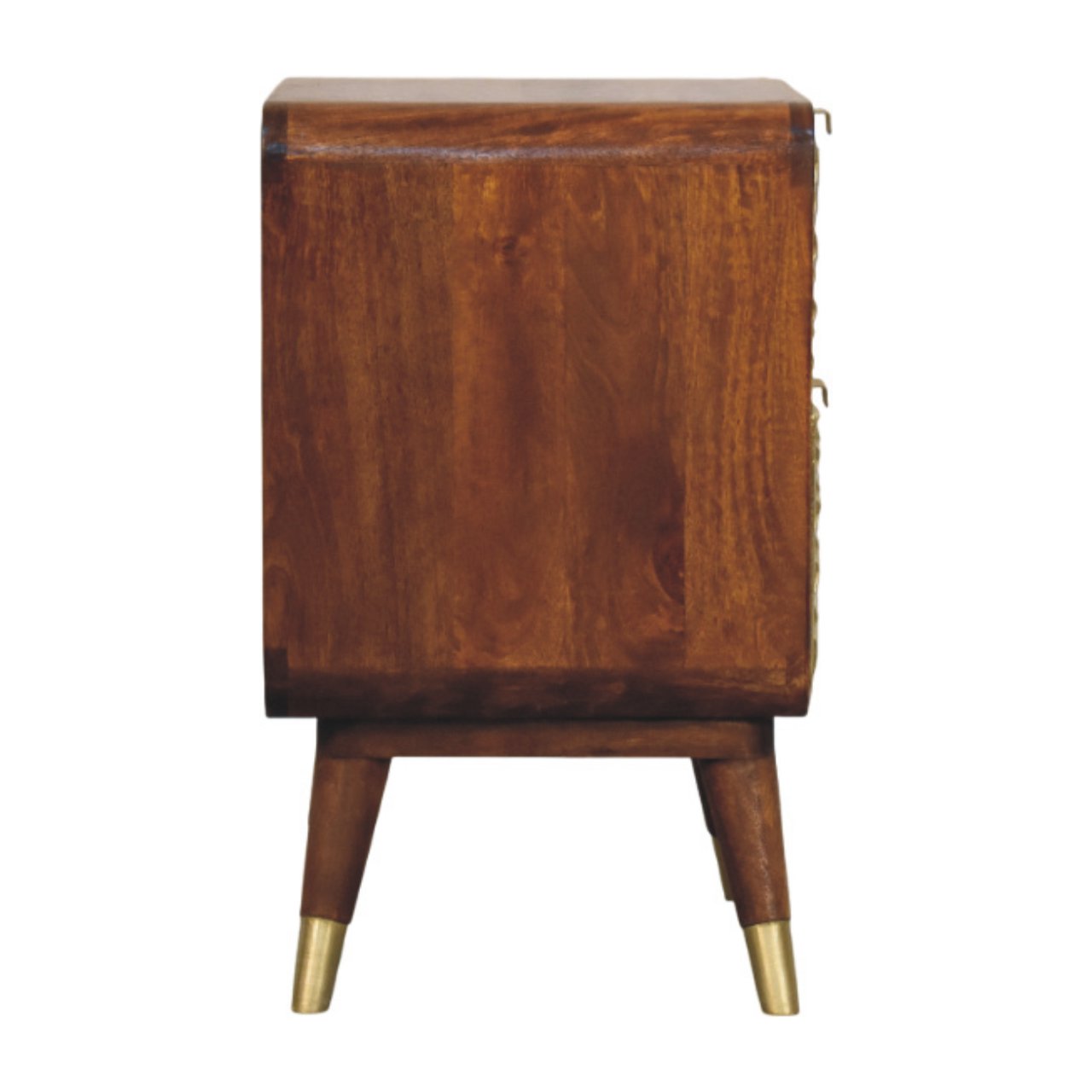 Solid Mango Wood Bedside Cabinet With 2 Brass Embossed Doors - Avora