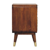 Solid Mango Wood Bedside Cabinet With 2 Brass Embossed Doors - Avora