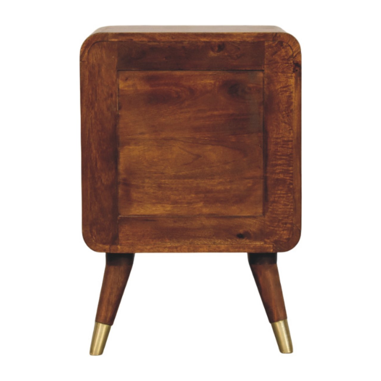 Solid Mango Wood Bedside Cabinet With 2 Brass Embossed Doors - Avora