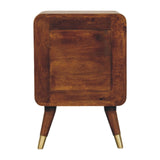 Solid Mango Wood Bedside Cabinet With 2 Brass Embossed Doors - Avora