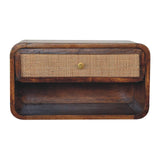 Solid Mango Wood Bedside Cabinet Floating With 1 Woven Front Drawer - Birmingham