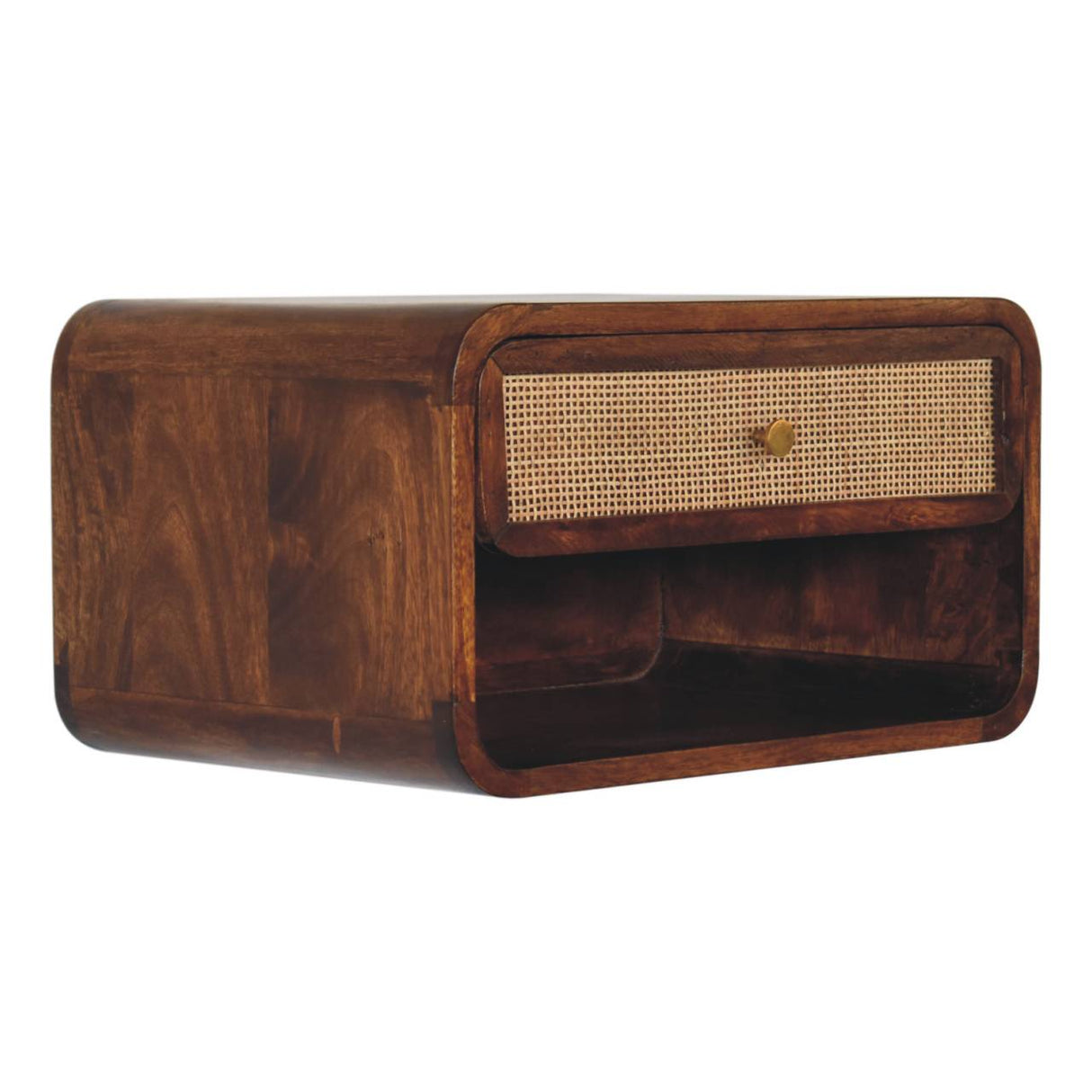 Solid Mango Wood Bedside Cabinet Floating With 1 Woven Front Drawer - Birmingham