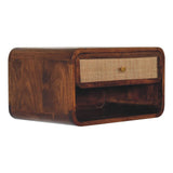 Solid Mango Wood Bedside Cabinet Floating With 1 Woven Front Drawer - Birmingham