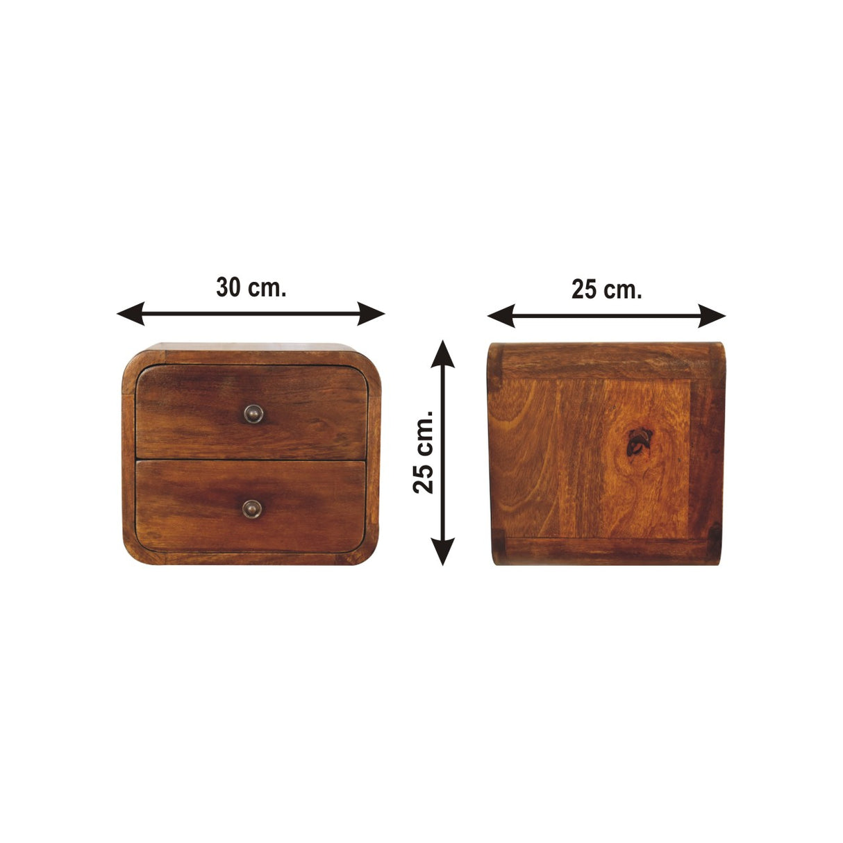Solid Mango Wood Bedside Cabinet Mini Floating With 2 Drawers - Hereford