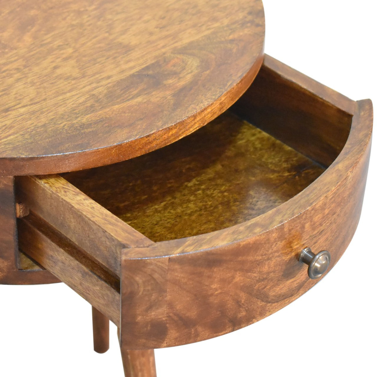 Solid Mango Wood Bedside Cabinet Semi Circle With 1 Drawer - Birmingham