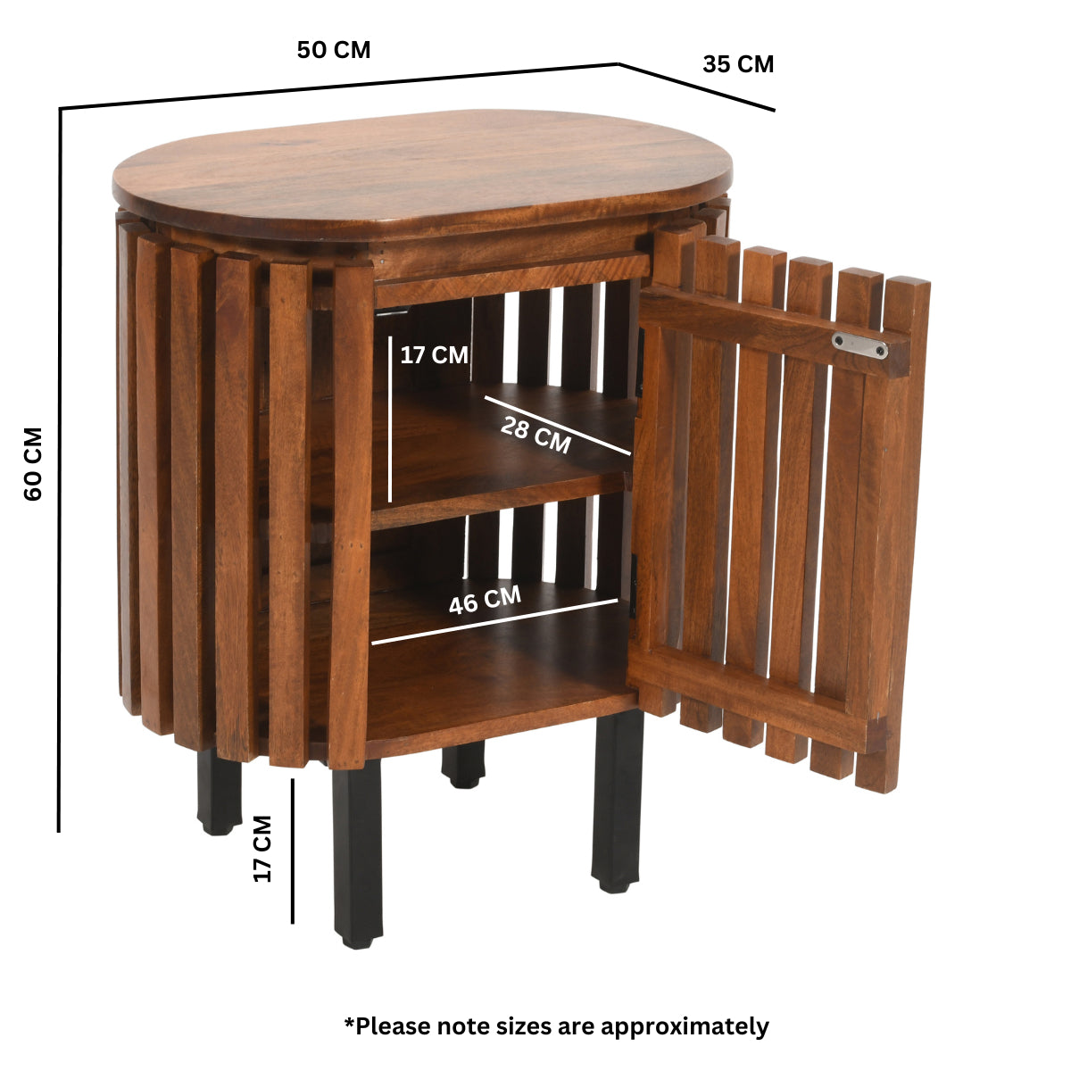 Solid Mango Wood Bedside Cabinet With 1 Door - Inverley Designs