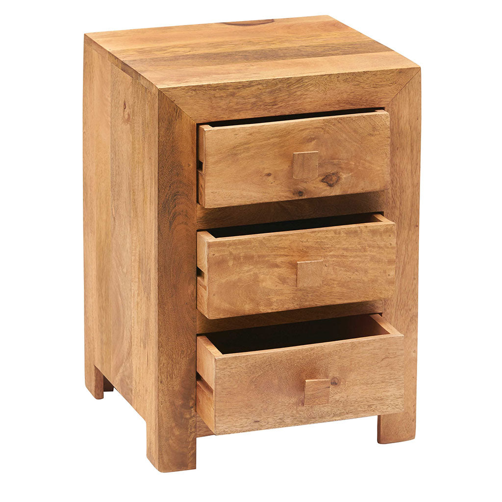 Solid Mango Wood Bedside Cabinet With 3 Drawers - Toko