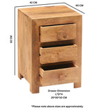 Solid Mango Wood Bedside Cabinet With 3 Drawers - Toko