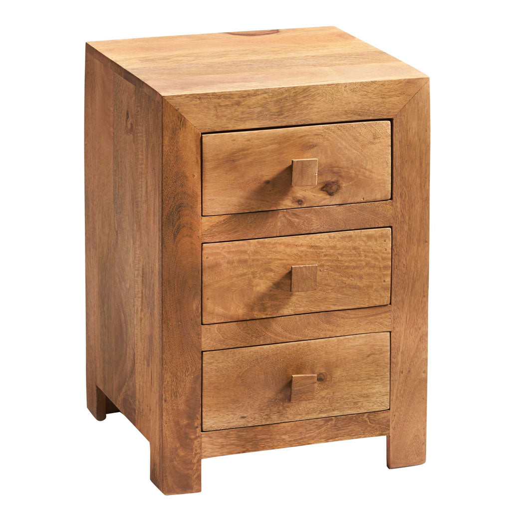 Solid Mango Wood Bedside Cabinet With 3 Drawers - Toko