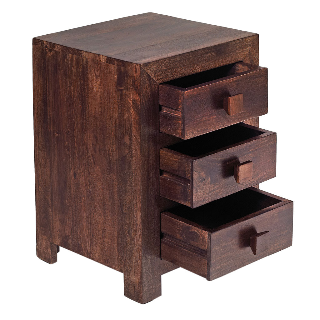 Solid Mango Wood Bedside Cabinet With 3 Drawers - Toko