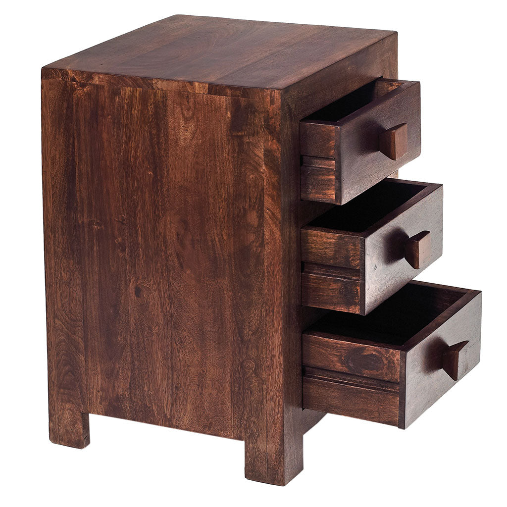 Solid Mango Wood Bedside Cabinet With 3 Drawers - Toko