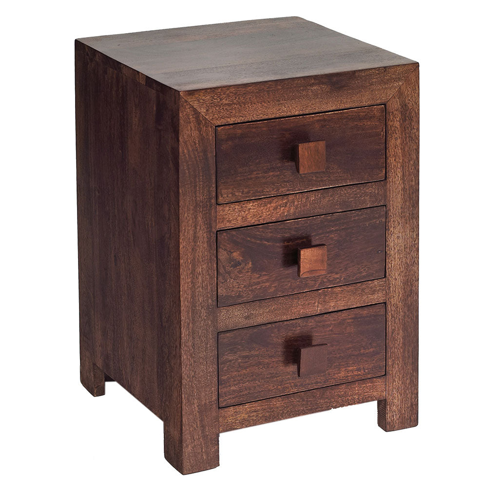 Solid Mango Wood Bedside Cabinet With 3 Drawers - Toko
