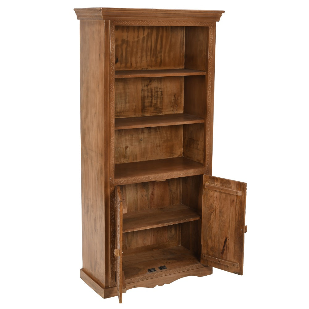 Solid Mango Wood Bookcase With 2 Doors - Artwork