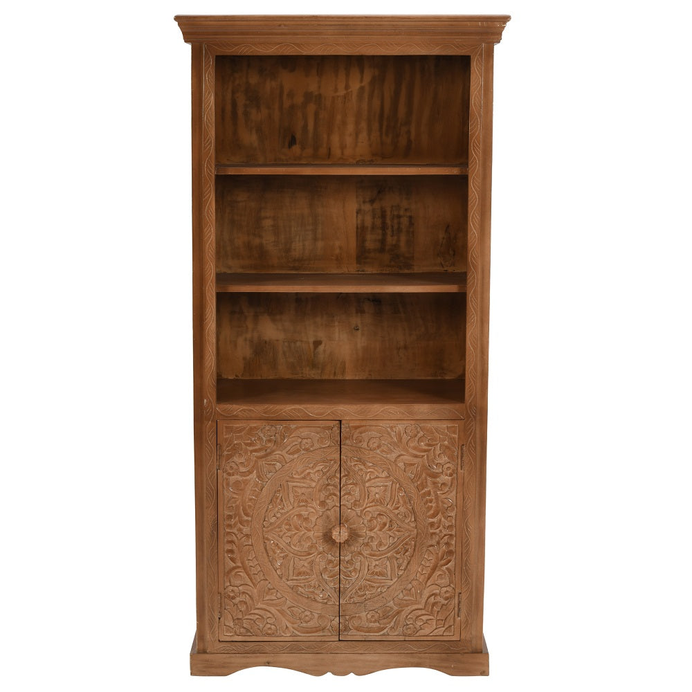 Solid Mango Wood Bookcase With 2 Doors - Artwork
