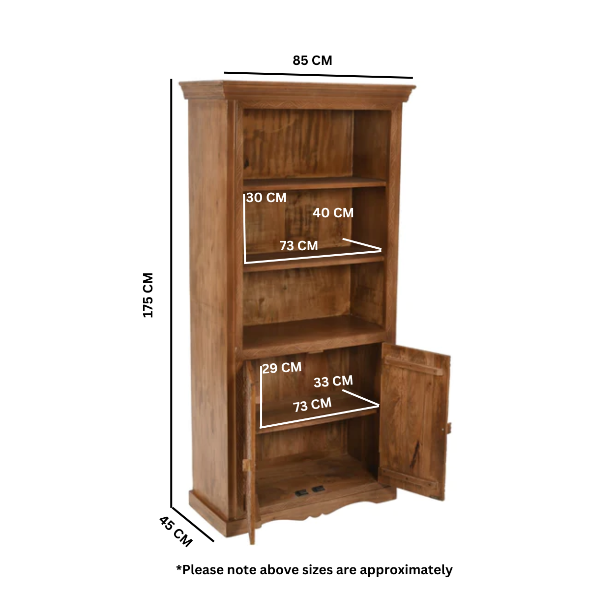 Solid Mango Wood Bookcase With 2 Doors - Artwork