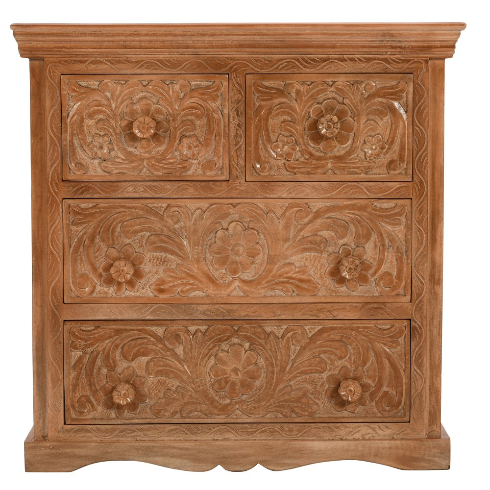 Solid Mango Wood Chest Of 4 Drawers - Artwork