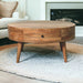 Solid Mango Wood Coffee Table Round With 2 Drawers - Odyssey