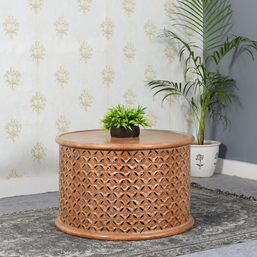 Solid Mango Wood Coffee Table Round - Artwork